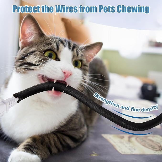 Cord Protectors from Pets No Chew, 1/4 inch 10ft Wire Protector Cord Covers for Pets, Flexible Cable Sleeve Cord Management for TV/Computer/Electric Wires/Phone Charging Cables