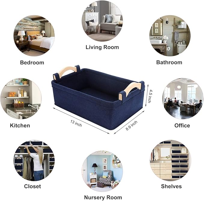 Rectangle Storage Baskets Navy Blue Storage Baskets Soft Decorative Nursery Bins for Books Magazines Album Dog Toys Bra Socks