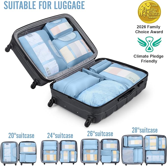 Veken 10 Set Packing Cubes for Travel Essentials, Suitcase Organizer Bags in 4 Sizes, Carry-On Luggage Accessories with Laundry Bag, Airplane Must Have with 99-Count Mesh Holes