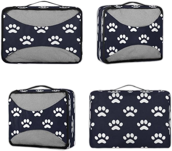 Packing Cubes for Travel, Dog Paw Print Travel Luggage Packing Organizers for Women Men, Large Custom Toiletries Bag for Clothes Shoes, Dog Paw Print
