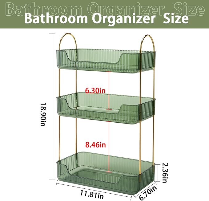 shuang qing 3 Tier Bathroom Counter Organizer Countertop Storage, Cosmetics Skincare Shelf Organizer, Makeup Organizer Perfume for Dresser Vanity Tray, Spice Rack Organizer for Kitchen - Green
