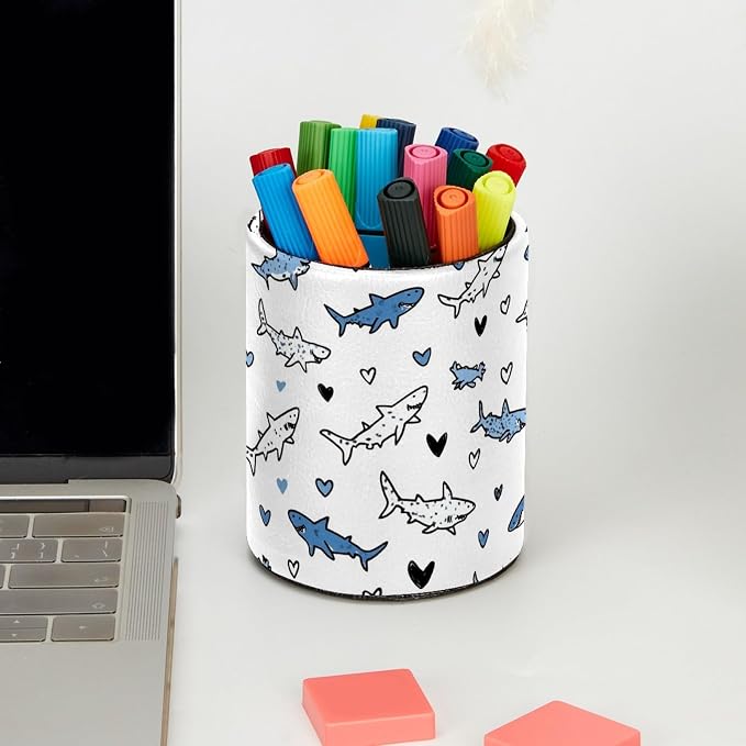 Simple Shark Drawing Pen Holder, Pencil Cup Marker Brush Holder Desk Storage Case, Desktop Organizer for School Office Home Supplies