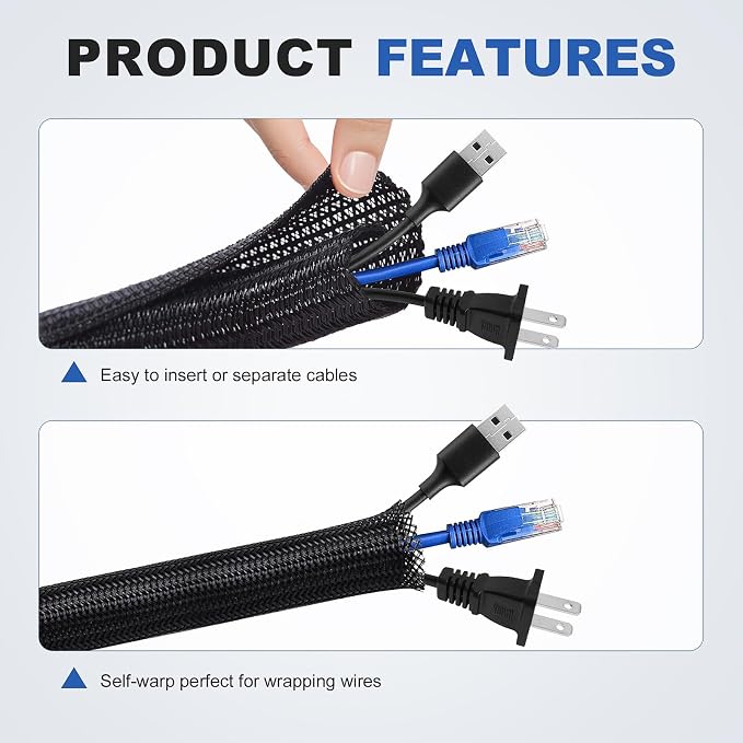 3/8" Cable Management Loom Wrap Sleeve Cord Wire Hider Organizer Covers | ELECFUN 8ft