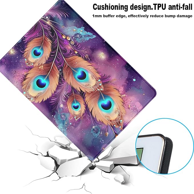 for Samsung Galaxy Tab S10 Plus 2024/S9 Plus/S9 FE Plus 5G 2023 12.4 Inch Tablet Protective Cover with Adjustable Stand and Magnetic Auto Wake/Sleep,Peacock Feather