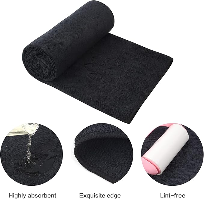 KinHwa Dog Towel Super Absorbent Pet Bath Towel Microfiber Dog Drying Towel for Small, Medium, Large Dogs and Cats 30inch x 50inch Black