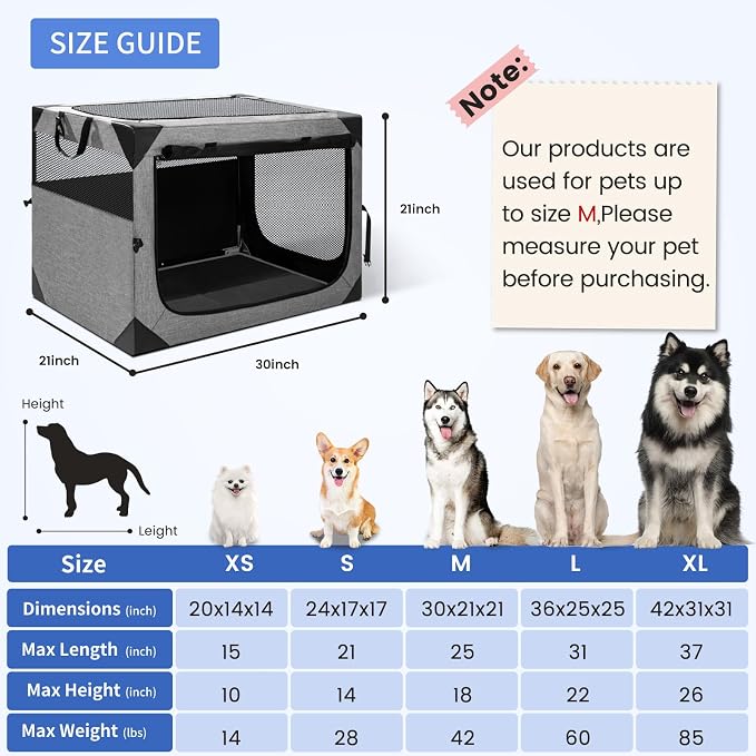 Dog Crate,30x21x21 Inch Large Dog Crate for Large or Medium Dogs, Portable and Foldable Design of Dog Cage, Perfect for Travel or Home Use, Dog Kennel with 3-Door and Durable Mesh Windows, Light Grey