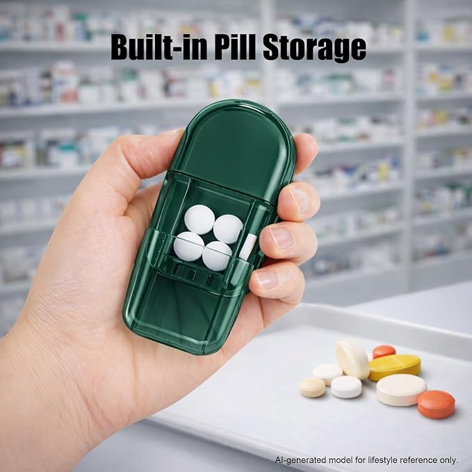 Pill Cutter and Crusher, Tablet Splitter with Pill Storage,Green