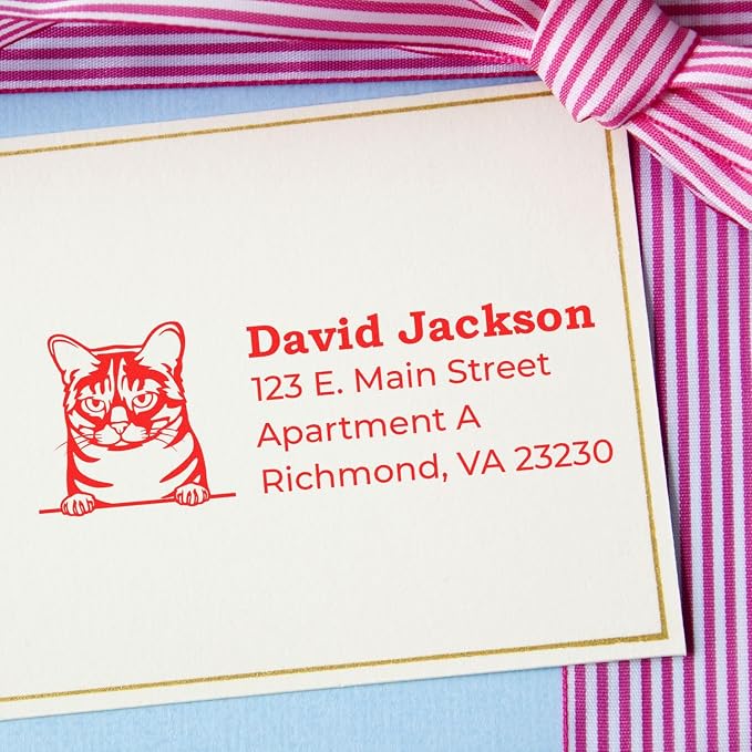 Peeking Australian Mist Cat Address Stamp Self-Inking - Custom Stamper | Personalized Address Stamp for Housewarming Gifts. Custom Australian Mist Cat Last Name Address Stamp. 4 case colors.