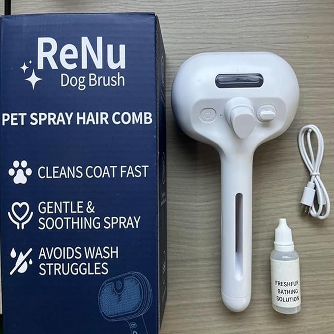 3-in-1 Self-Cleaning Steamy Pet Brush for Dogs & Cats, Fresh Fur Shower Brush That Removes Loose Hair, Reduces Shedding, Grooming Tool for Long & Short Hair, Wet or Dry Use (Green)