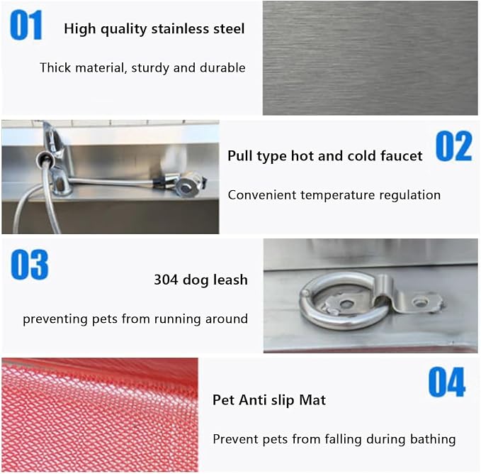 Pet Grooming Tub,Stainless Steel Washing Station for Dogs and Cats,Professional Home Bathing Sink for Large,Medium,and Small Pets.120cm-Deep 40cm