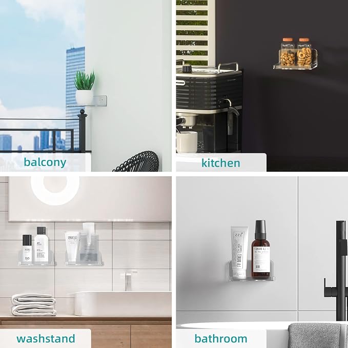 Wall Mount Floating Shelves for 2 Pcs Security Baby Camera Shelf Mini Speaker Other Small Items in Bedroom Bathroom Kitchen Living Room Clear Mini Shelf Flexible Use for Wall Space(S+L)