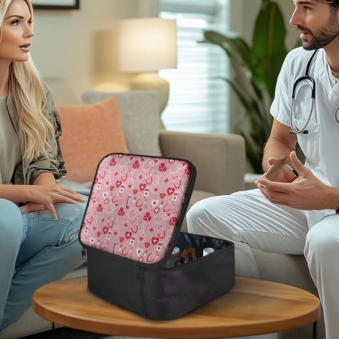 Portable Empty First Aid Kit Bag Travel Medicine Pouch Stethoscope Capsule Pink Medical Bag Empty Medium Dorm Medicine Organizer Storage Bag for Car Home Travel Hiking School