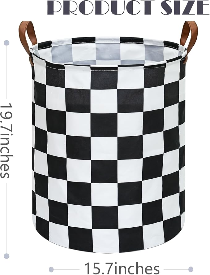 MAIZMZ Checkered Flag Canvas Storage Basket 63L Waterproof Laundry Hamper with Handles, Collapsible Racing Themed Organizer Bin for Boys Bedroom, Toys, Clothes, Gift Giving