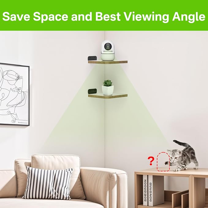 Aiweiwa 2 Pack Security Camera Shelf Wood Floating Mount with Cable Reserved, Universal for Better View in Bedroom, Bathroom, Kitchen, Living Room Wall Deck