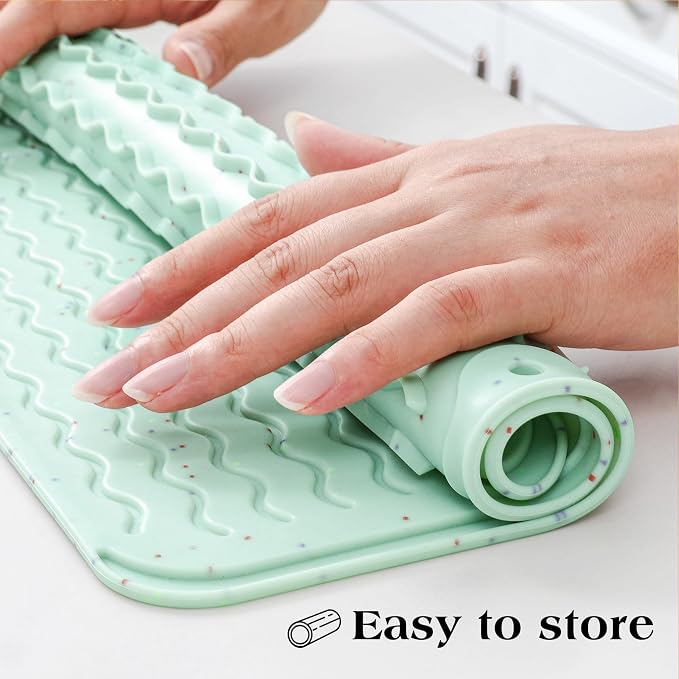 CAKETIME 2 Pack Multicolor Silicone Dish Drying Mat for Kitchen Counter Placemats Cooking Must Haves Household Dining Finds Simple Bathroom Dryer Rubber Work Place Covers 15"x11.5" Green