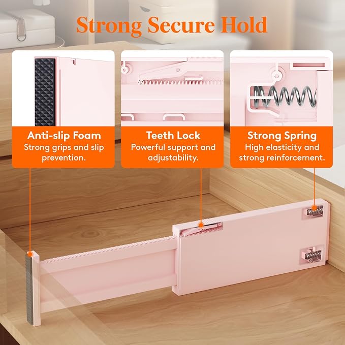 Lifewit 4" High Upgrade Drawer Divider, Adjustable Drawer Organizer Clothes | 6 Pack 11"-17" Expandable Pink Plastic Drawer Separator for Dresser, Kitchen, Closet, Nursery, Office Organization & Storage