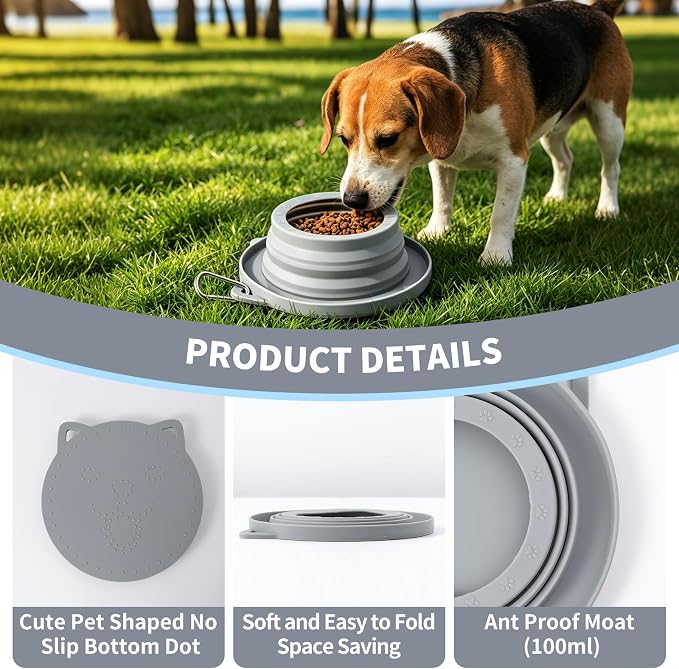 Spill Proof Dog Water Bowl for Car Road Trip, Collapsible Pet Travel Bowl | Silicone Foldable Dog Bowl, No Splash Water Dish on Car, Ant Away Food Feeder Travel Bowl for Pets Camping Hiking Trips