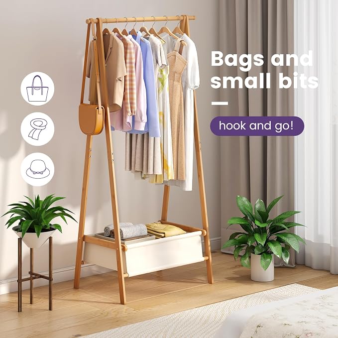 Clothing Rack, Coat Rack Freestanding for Hanging Clothes, Dress up Rack with Storage Basket,Closet Organizer for Hanging Clothes (Tall)