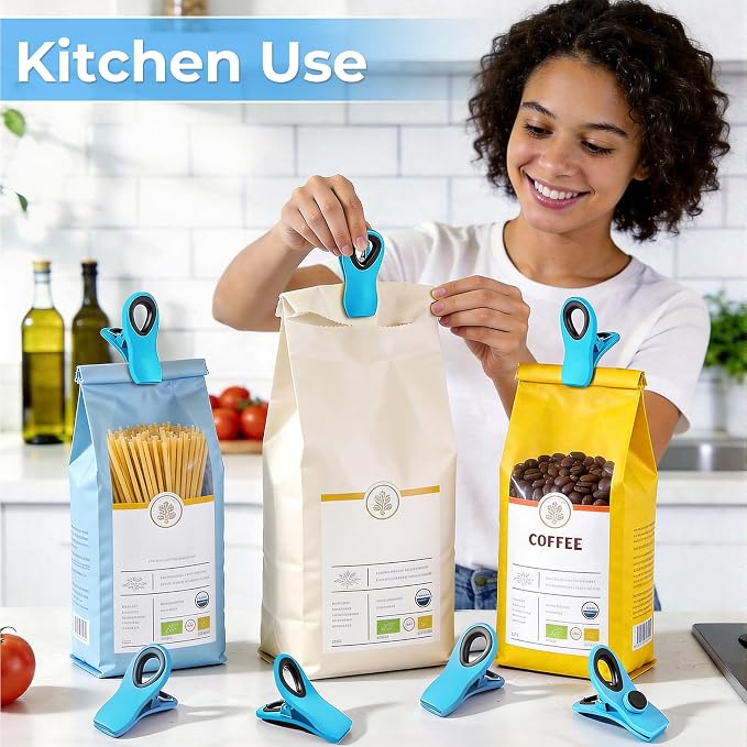 12 Pack Chip Clips, Bag Clips for Food, Magnetic Sealers for Chips And Other Food, Plastic Bag Clip for Kitchen, Fridge, Clothes, Sewing And Artwork (Blue)