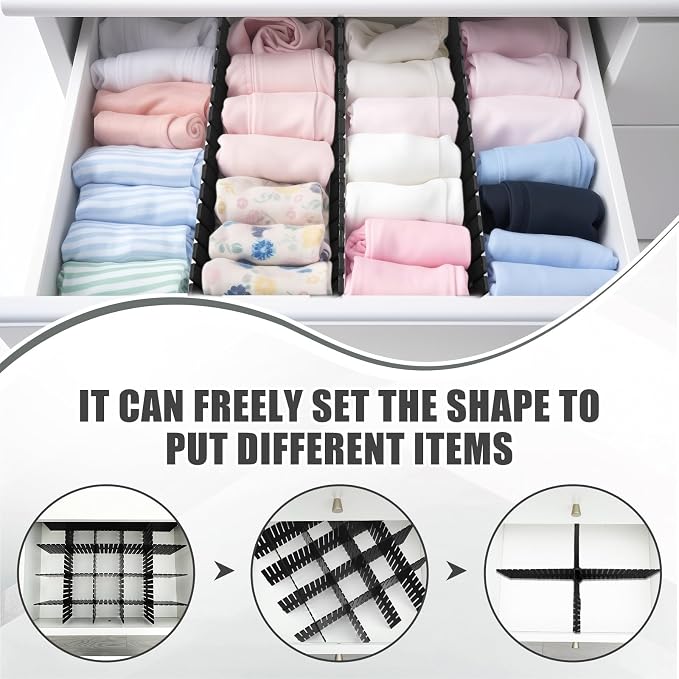 15 Pcs 5.12 Tall Drawer Divider Adjustable Drawer Organizer,Black | DIY Ultra Deep Storage Organizer Separator with Fixed Buckle for Underwear Socks Dormitory Office Kitchen Bedroom
