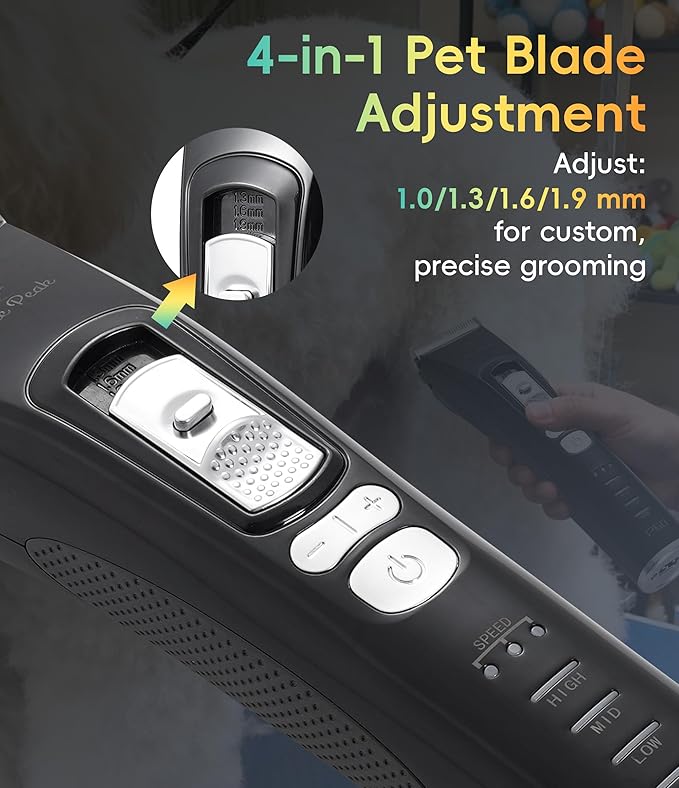 FENICE PEAK Dog Grooming Clippers for Thick Heavy Coats 3 Speeds Low Noise Pet Grooming Kit Cat Eletric Clipper with 10FC Ceramic & Stainless Steel Blade,Black