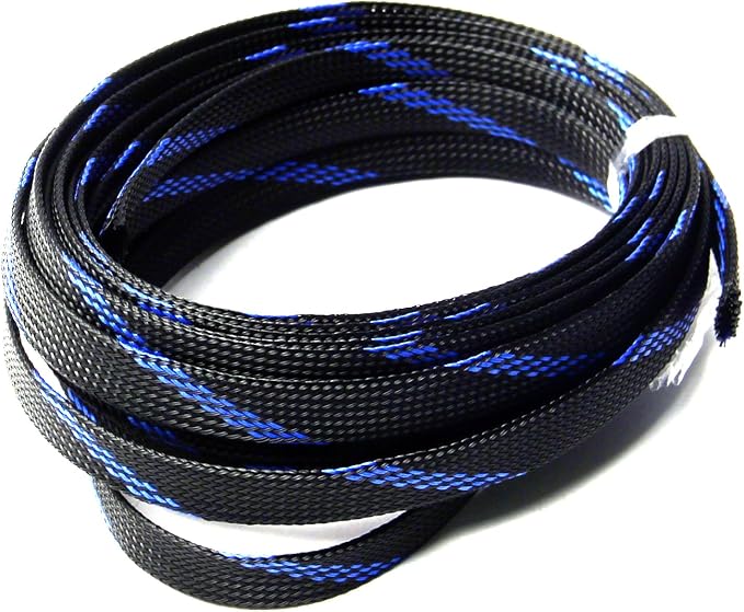 Jutagoss PET Expandable Braided Cable Sleeve, 16.4ft - 1/2 inch Black Blue Cable Management Sleeve, Wire Loom Tube Cord Protector for USB Cable, Power Cord, Audio Video and More, 1Pc