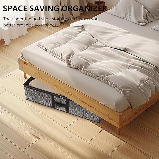 Under the Bed Shoe Organizer Fits 12 Pairs and 4 Pairs Boots,Sturdy & Breathable Materials,Underbed Storage Solution for Kids Men & Women Shoes,Great Space Saver for Your Closet Set of 2