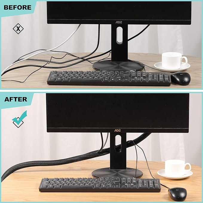 AGPTEK Cable Sleeve, 20ft - 1.2 inch Cable Management Cord Hider, Black | Under Desk Cord Protector, Cable Wrap Wire Hider, Computer TV Wire Loom Tubing, Protect Cord from Cat Dog Chewing