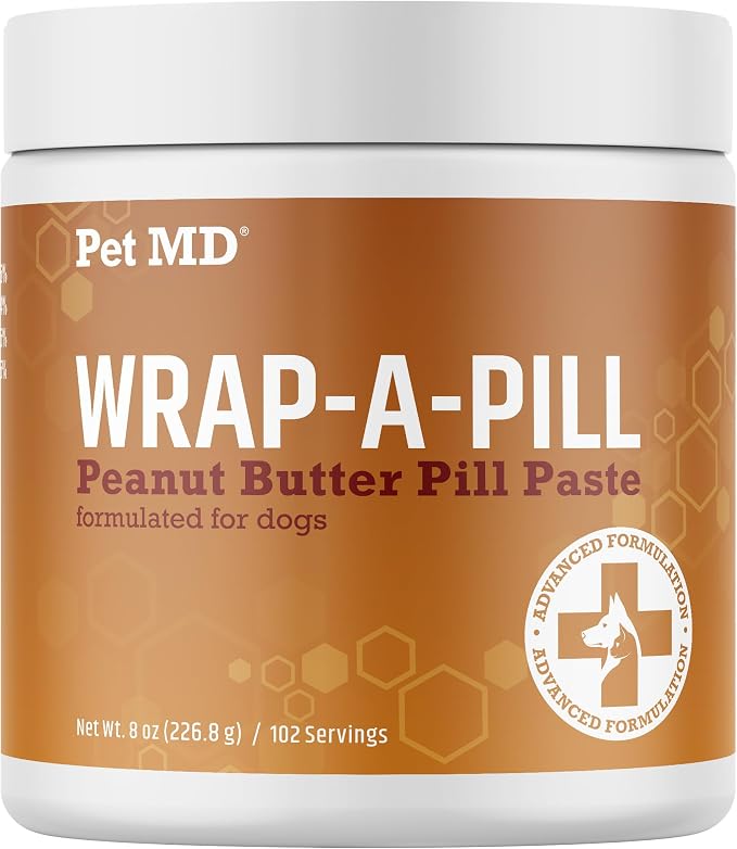Pet MD Wrap A Pill Peanut Butter Flavor Pill Paste for Dogs - 8 oz | Make a Pocket or Pouch to Hide Pills & Medication