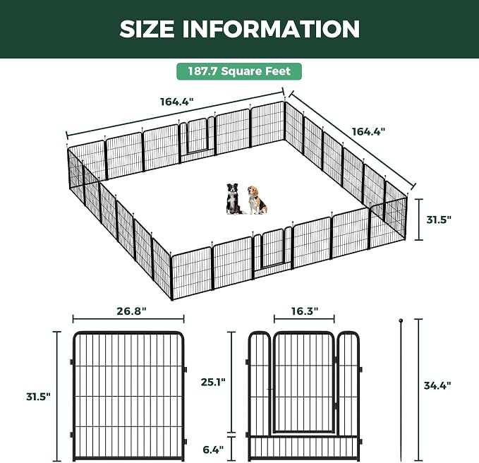 FXW Rollick Dog Playpen, Indoor, Yard & RV Camping, 32" H, 24 Panels | Easy setup, Heavy-duty, DIY layouts, for Small & Medium Dogs, Patented