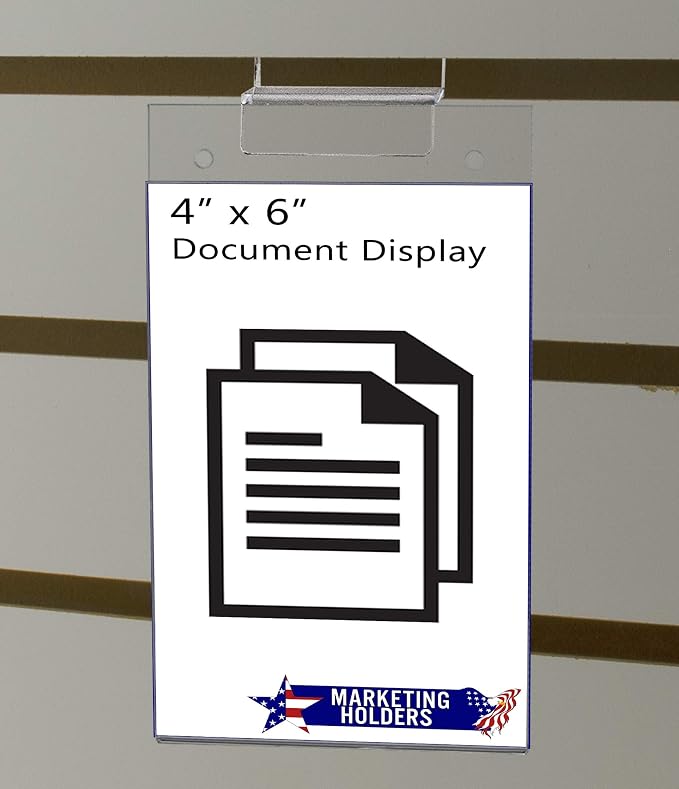 Marketing Holders 6 Pack Slatwall Sign Holder 4 Inch by 6 Inch Pricing Sales Events Photos Specials and Product Lists Clear Acrylic Sleeve for Retail Stores and Offices