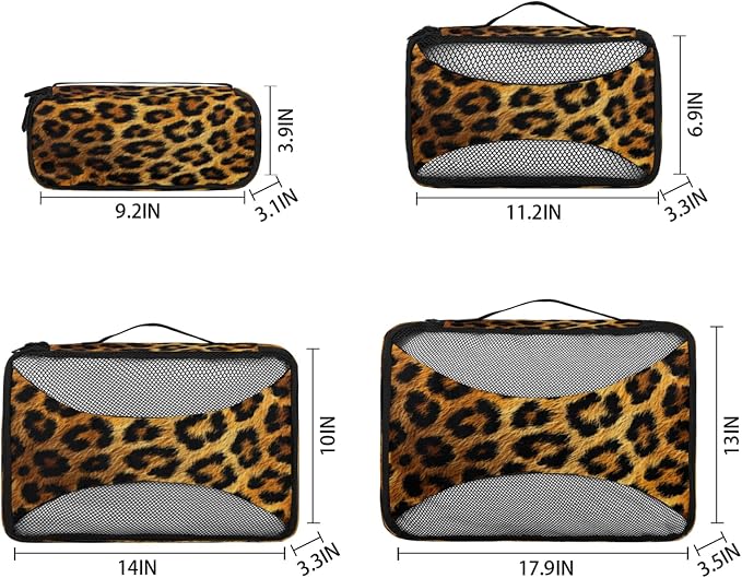 4 Set Packing Cubes for Travel, Animal Print Leopard Skin Packing Cubes for Women, Travel Luggage Packing Organizers, Packing Cube Set, Leopard Print