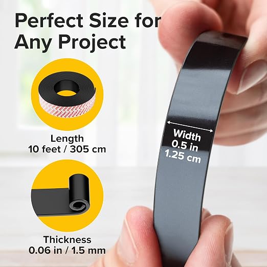 Super Sticky Magnetic Tape for DIY & Crafts, 10ft x 1/2in (3m x 1.25cm) | Strong Magnet Strip, Adhesive Backing, Easy to Cut & Mount, For Fridges, Whiteboards & More