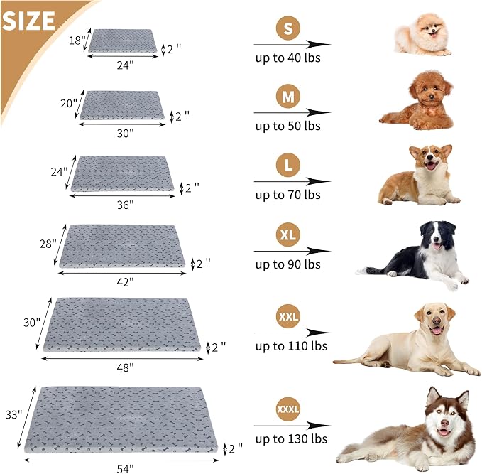 Fancy Dog Bed Mat Cute Dog Crate Pad, Reversible ＆ Machine Washable, Small to XXX-Large Dogs,Bones, Cat Claws (Grey, Large(36x24in))