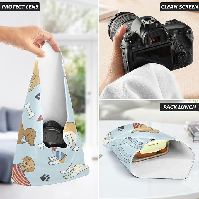 Emelivor Pets Blue Dogs Print Self-Adhesive Magic Cloth Makeup Bag Portable Cosmetic Bag for Travelling Protector Wrapper for Camera Storage Organizer for Travel Electronics, 17.7x17.7in
