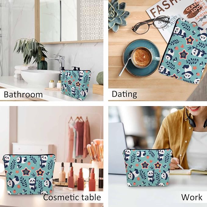 Panda Cosmetic Bags For Women, Cute Pandas Bamboo Berry Flowers Roomy Makeup Bag Toiletry Bag Accessories Organizer Storage Bags Makeup Pouch For Travel Business Gym Camping Bathroom