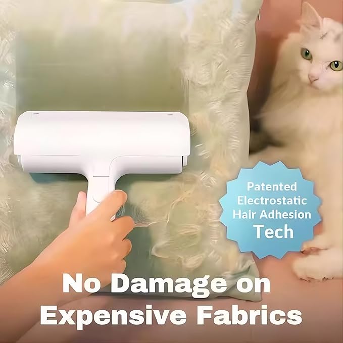 Reusable Pet Hair Remover Roller – Dog & Cat Fur Lint Cleaner for Sofa, Carpet, Bed & Car Seats – No Adhesive Required (White/Blue)