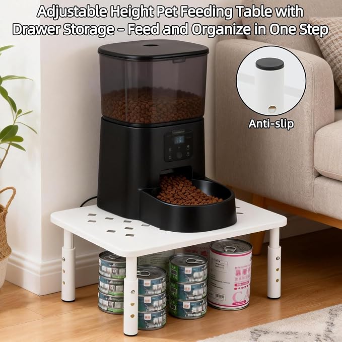 2 Pack Cat Food Stands, White Adjustable Stand for Cats & Dogs | Cat Feeder Stand, Pet Food Stand, 3 Adjustable Heights, 14.5 x 9 in Metal Stand, For Feeders & Waterers, Non-Slip Feet