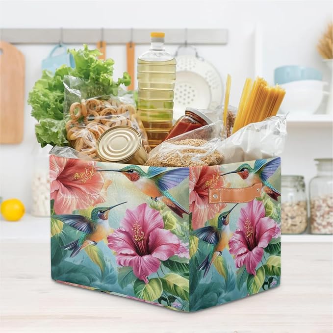 Hummingbirds Storage Baskets with Handles Fabric Storage Boxes Collapsible Nursery Basket for Shelf Book Cloth 15 X 11 X 9.5 IN Closet Organizer Bins