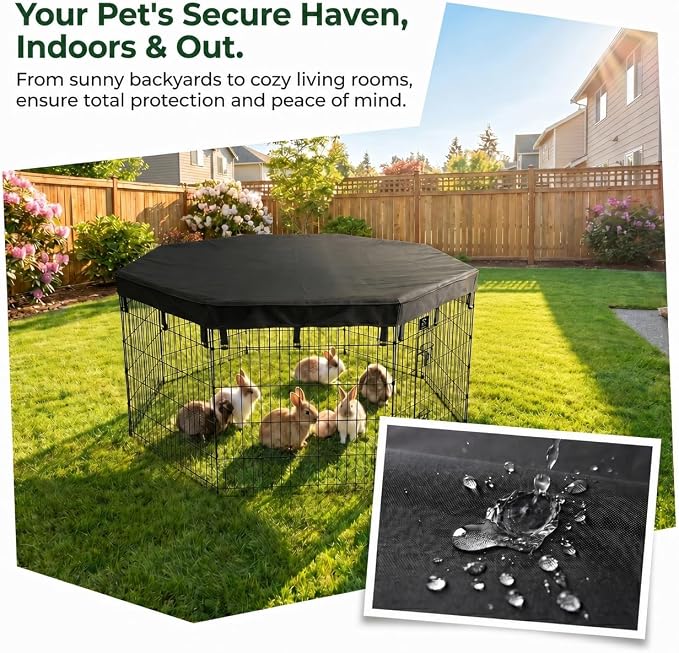 PJYuCien 2-in-1 Octagonal Dog Playpen Bottom Pad for 24" Side Pen, Black | Dual-function Pad, For Puppy Small Animals, Protects Floors, Easy Clean, 600D Oxford, Snap Hooks
