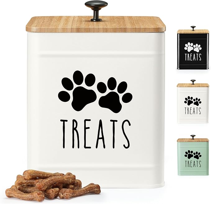 PERFNIQUE Dog Treat Container, Airtight Dog Treat Jar, Dog Cookie Jar for kitchen Counter, Pet Treat Container, Dog Food Storage, Treat Jars for Pets, Cat Treat Container, 7.8''x6.2 (White)