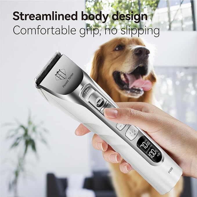 Professional Electric Dog Grooming Clippers, 5000mAh Battery, LCD Display, Type-C Charging, Silver P200 (White, 5000mAh)