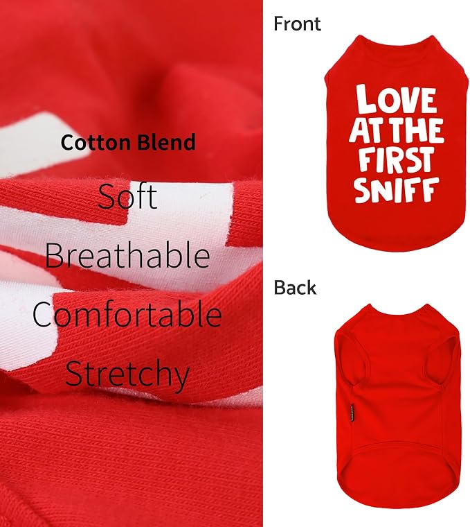 Fitwarm Love at The First Sniff Dog Shirt, Dog Valentines Outfit, Summer Dog Clothes for Small Dogs Boy Girl, Funny Dog Tshirt, Lightweight Breathable Cotton, Pet Cat Outfit, Red, Large