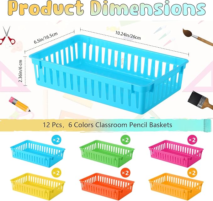 Wenqik Set of 12 Small Plastic Baskets for Organizing, Colorful