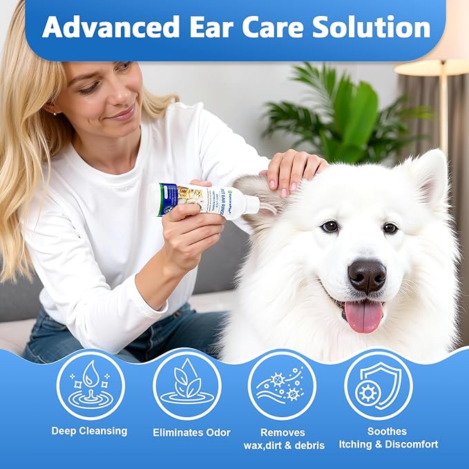 Cat & Dog Ear Cleaner Solution, Soft Nozzle Ear Treatment for Dogs & Cats, Gently Removes Ear Wax & Debris, Soothes Ear Itching & Inflammation, Deodorizing Pet Ear Wash with Thyme 4 fl oz