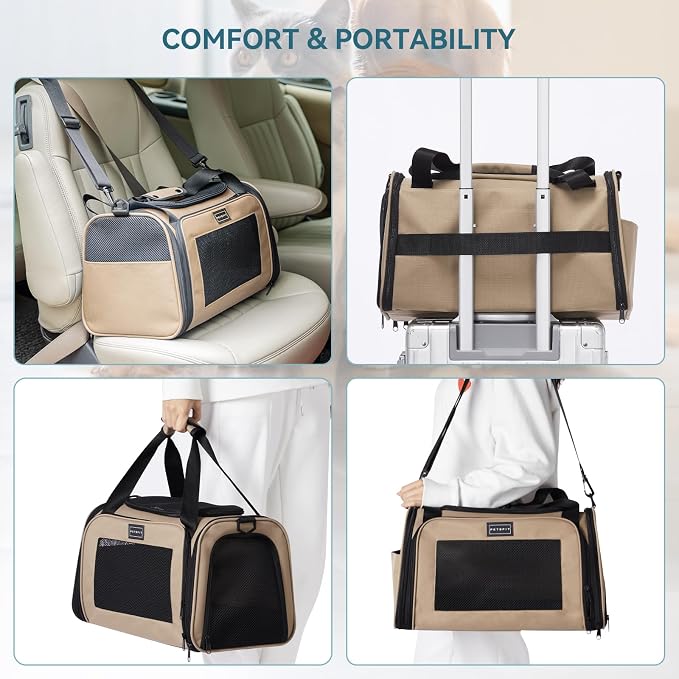 PETSFIT Pet Carrier for Cat, Small Dogs, Khaki