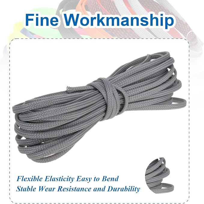 Heyiarbeit 10m/32.8ft PET Expandable Braid Cable Sleeving Flexible Wire Mesh Sleeve Grey 4mm
