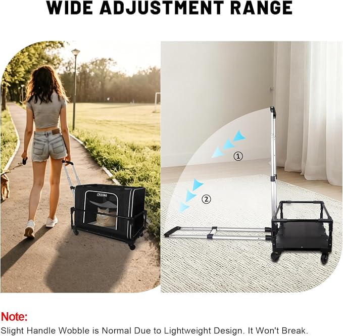 Foldable Wheel Base Cart Compatible with 24" L × 17" W Pet Carrier | Easy to Load & Unload the Carrier, Roll and 360° Swivel Smoothly, Removable Silent Wheels, for Car Travel, Vet