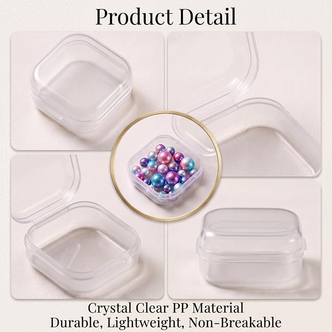 24 Packs Small Clear Plastic Beads Storage Containers Box with Hinged Lid for Storage of Small Items, Crafts, Jewelry, Hardware(1.37 x 1.37 x 0.7 Inches)