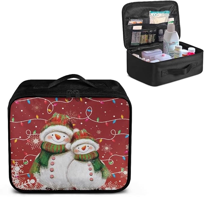 First Aid Kit Bag Red Xmas Snowman Empty Medic Bag for Pet Friendly Households and Outdoor Adventures Featuring Wear Resistant Construction Easy Access